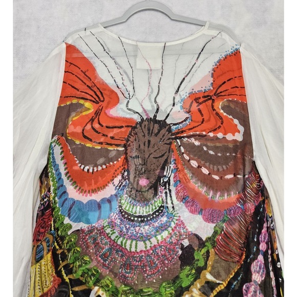 Ashro Kaftan Dress African Womens XL NEW Hand Painted Butterfly Tunic Top Shawl - Picture 8 of 13